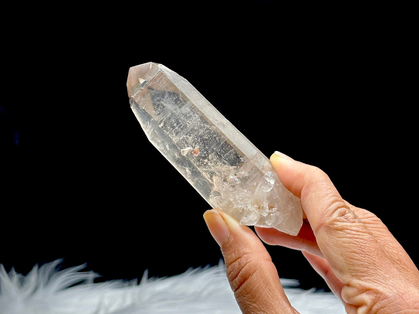 Smoky Lemurian Quartz Crystal - Raw Specimen, 105g, 4 Inches - Healing Crystal, Semi Polished, Energy Infused - Genuine Lemurian Quartz