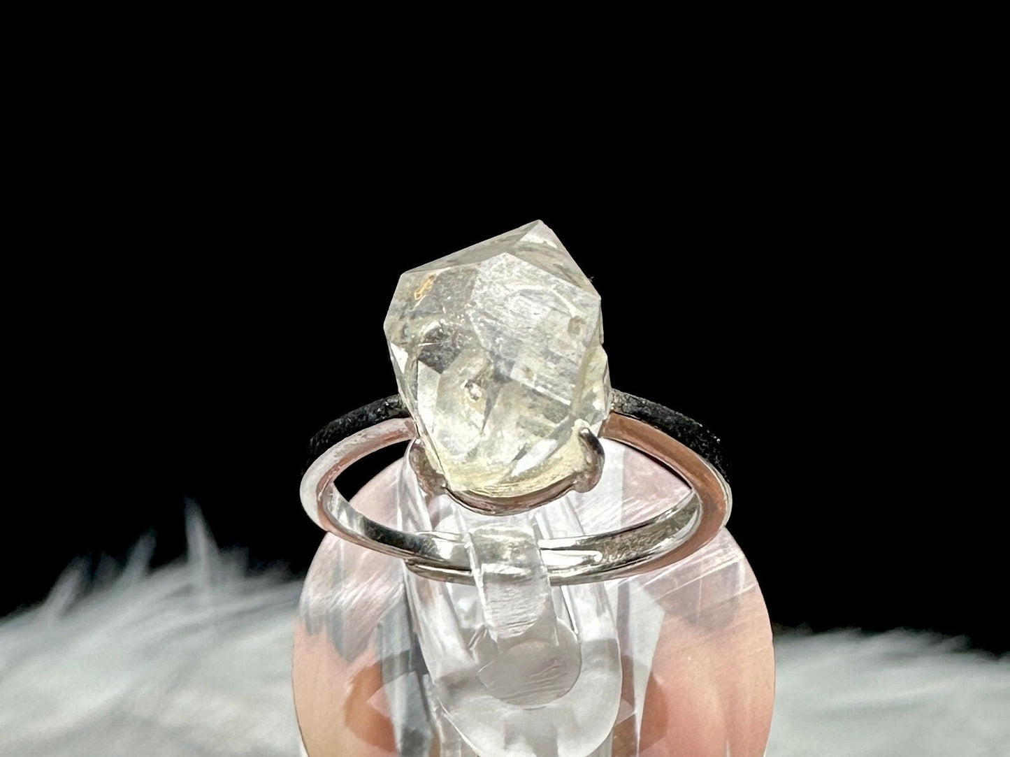 Double Terminated Herkimer Diamond Crystal Ring in Sterling Silver | Adjustable Size | Genuine Stone | Healing Properties