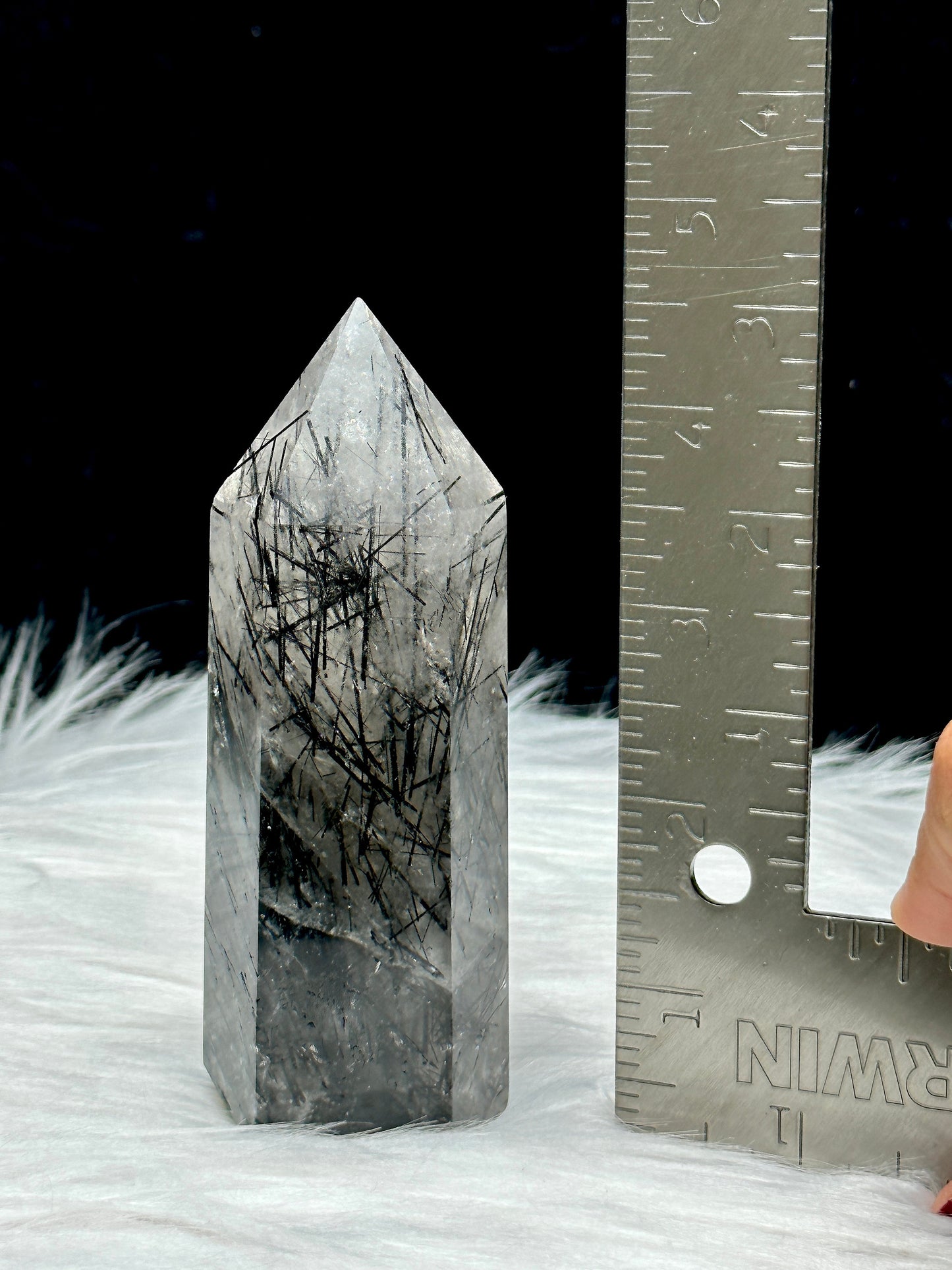 High-Quality Black Tourmalinated Quartz Crystal Tower, 4.5 Inches - Dense Black Tourmaline Rutile