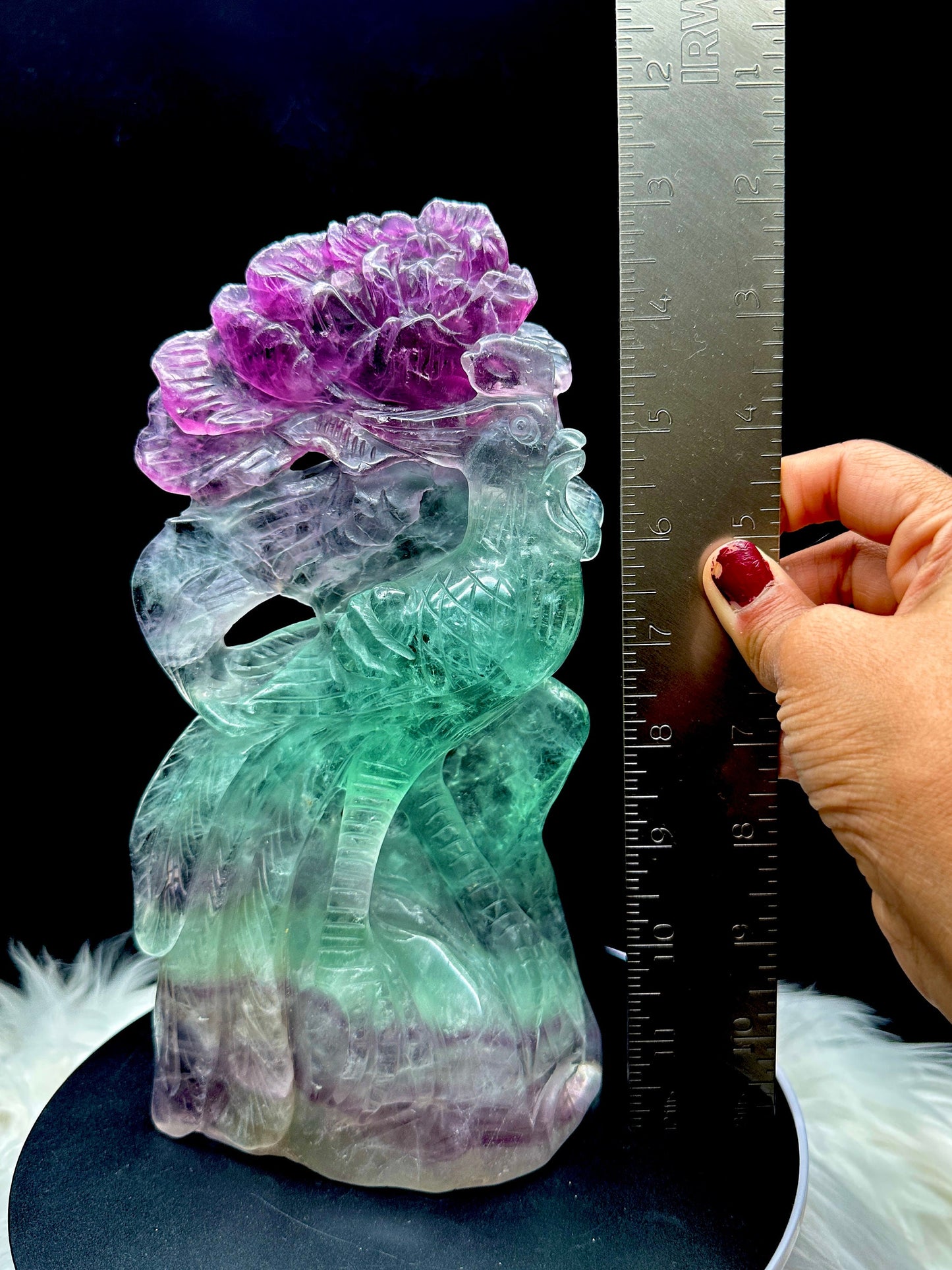 Rare Super Pretty Fluorite Crystal Peacock Carving - 9 inches tall , 1.2kg