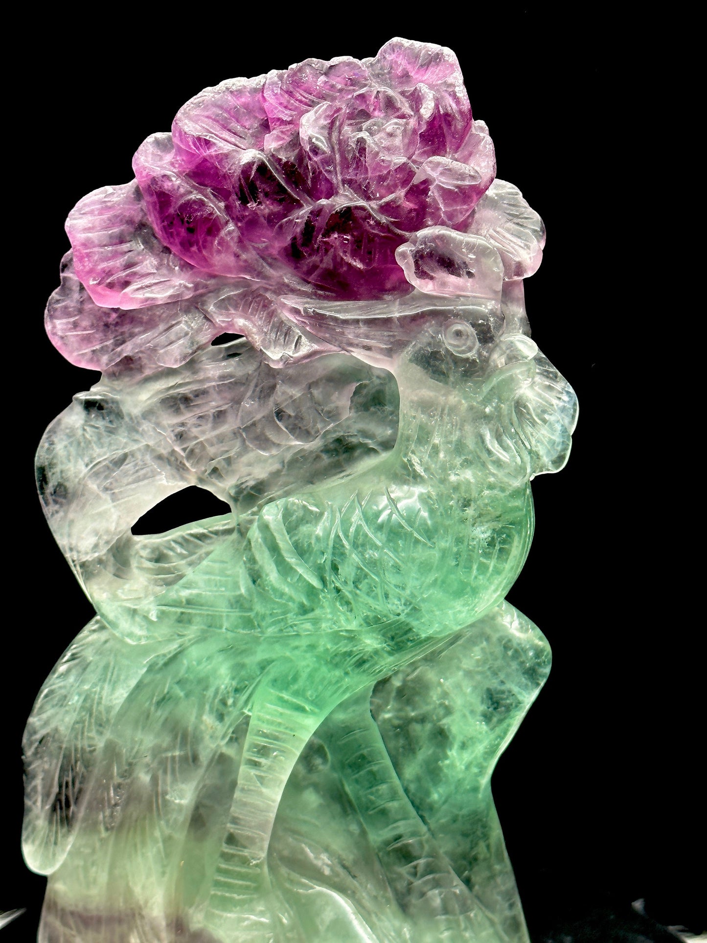 Rare Super Pretty Fluorite Crystal Peacock Carving - 9 inches tall , 1.2kg