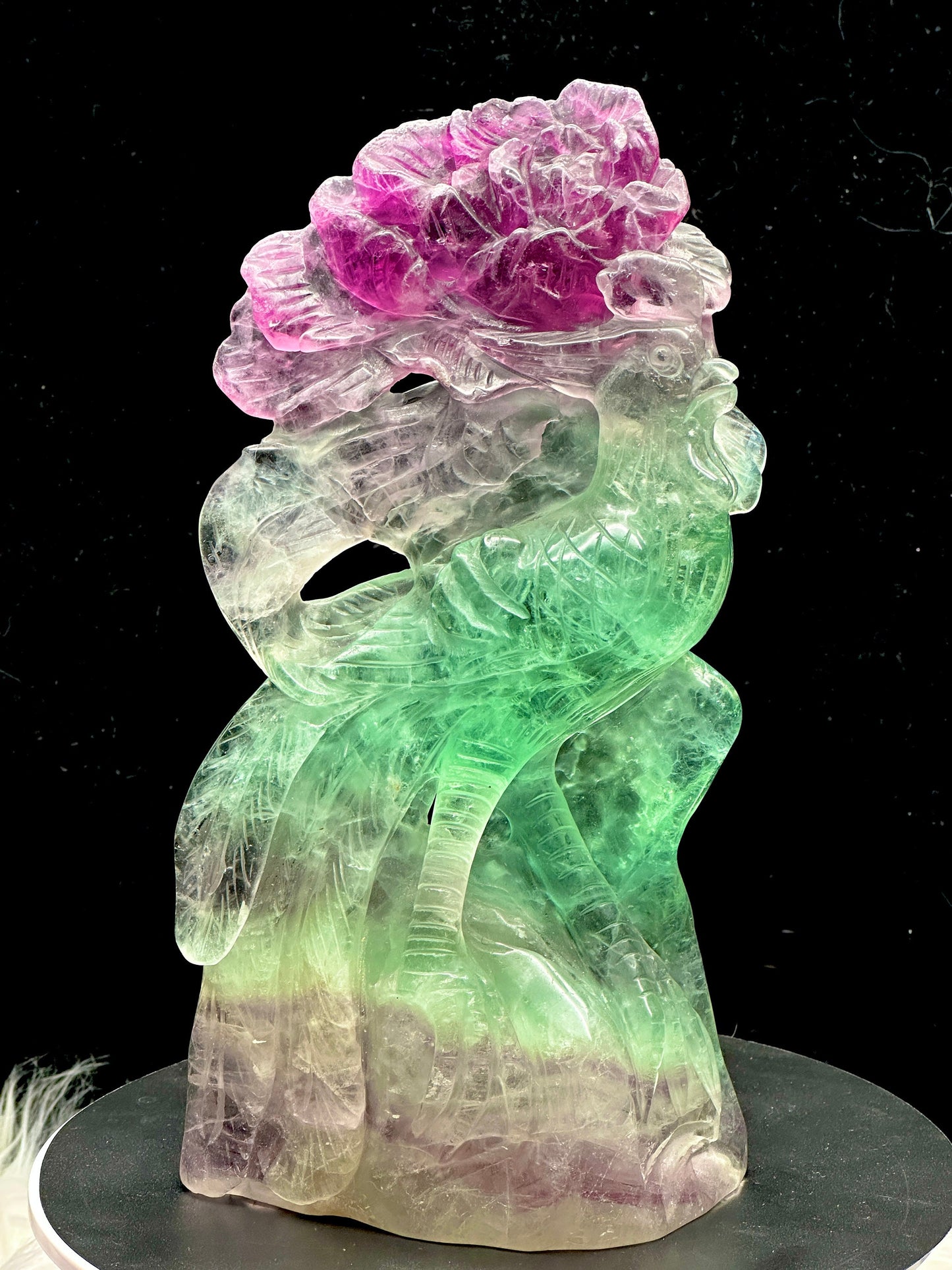 Rare Super Pretty Fluorite Crystal Peacock Carving - 9 inches tall , 1.2kg