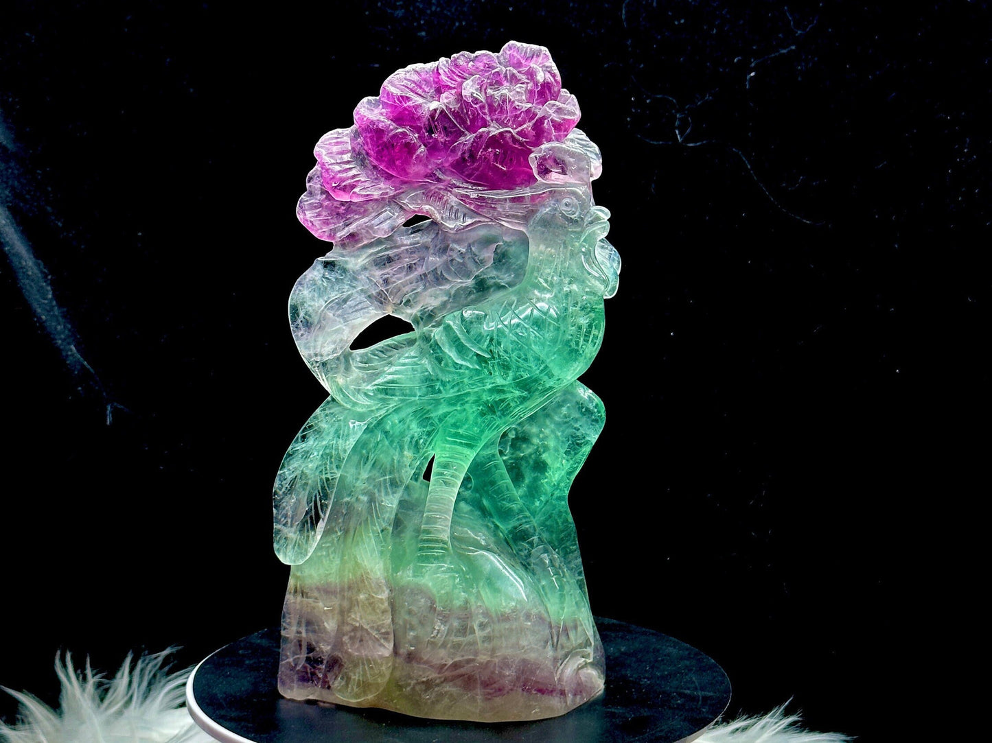 Rare Super Pretty Fluorite Crystal Peacock Carving - 9 inches tall , 1.2kg