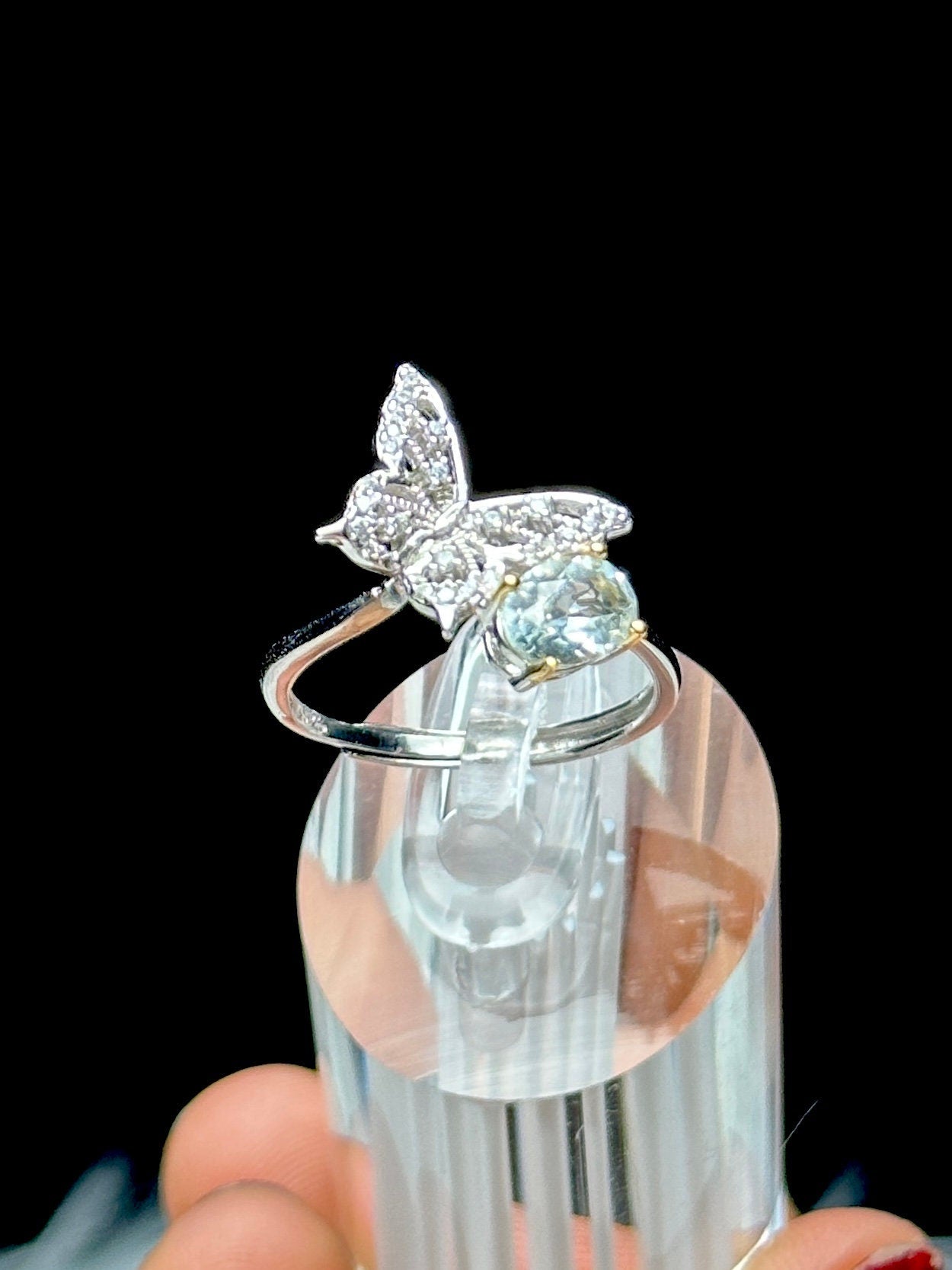 Elegant Moissanite Diamond Solitaire Butterfly Ring - Sterling Silver Adjustable Statement Jewelry