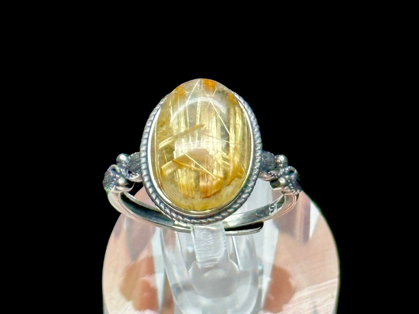 Vintage Style Gold Rutilated Quartz Crystal Ring in Sterling Silver | Adjustable Statement Jewelry