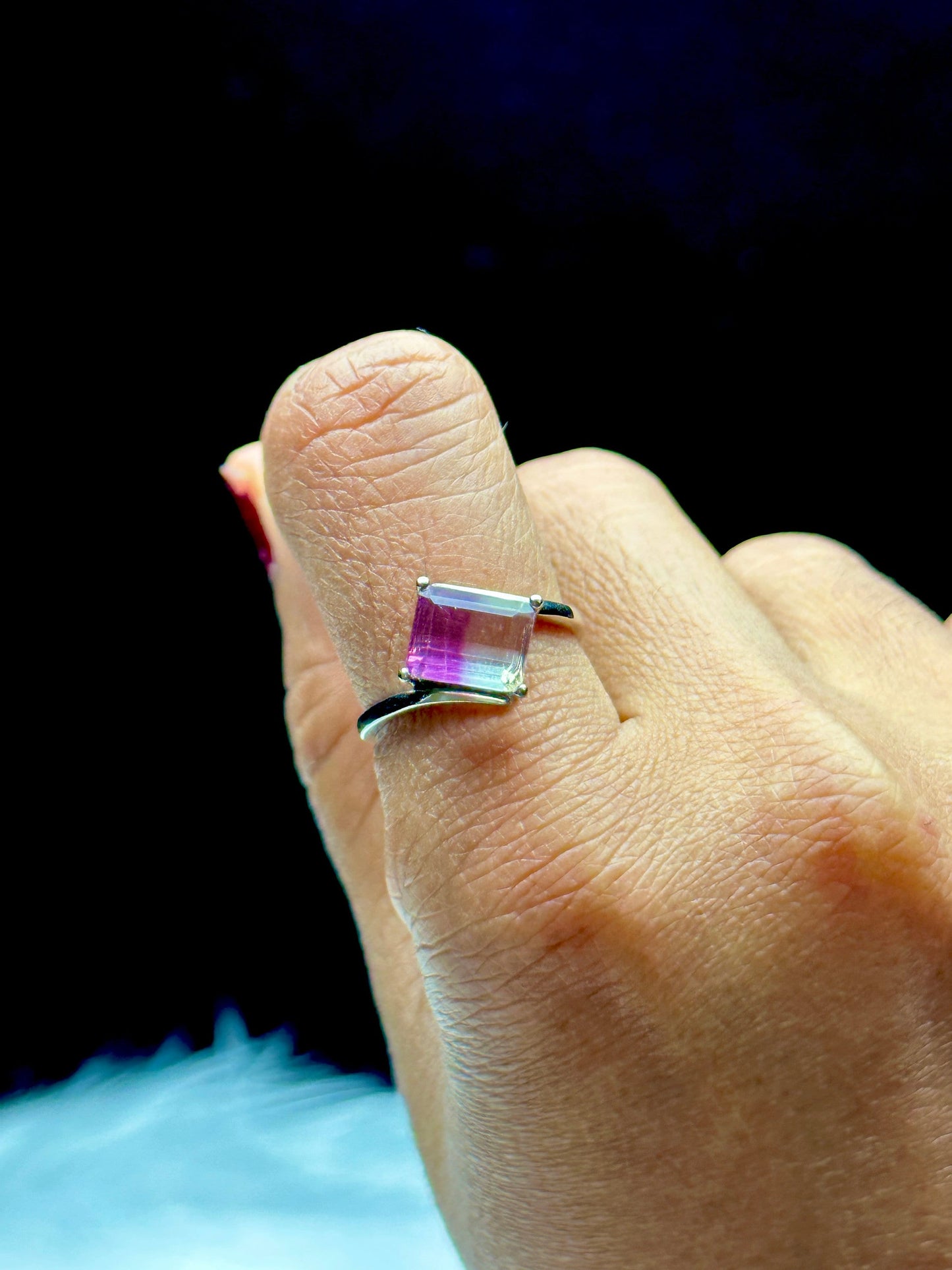 Rare Purple Fluorite Crystal Ring in Sterling Silver - Adjustable | Metaphysical Jewelry