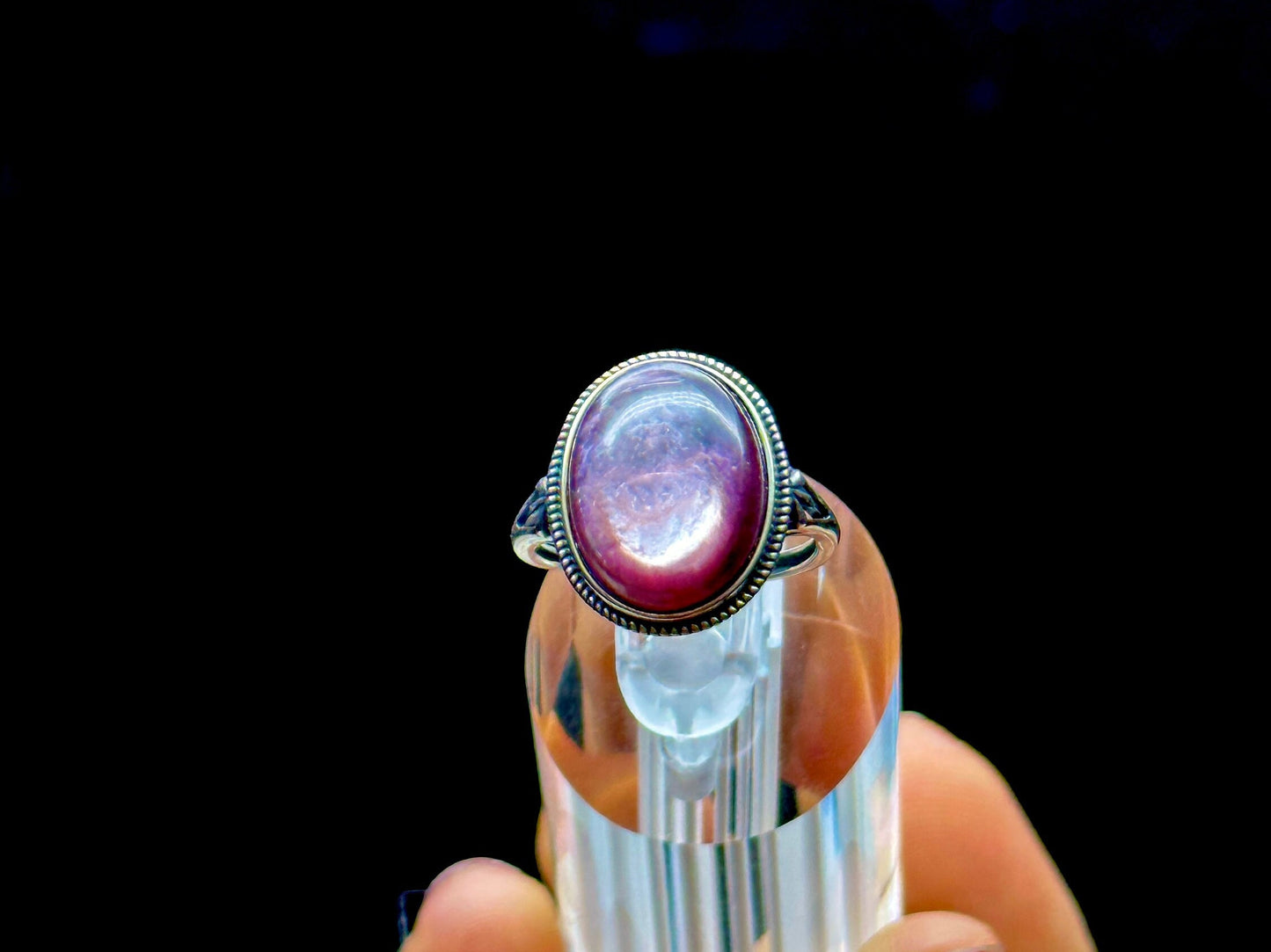 Gem Lepidolite/Purple Mica Crystal Ring in Sterling Silver - Adjustable Size | Metaphysical Jewelry