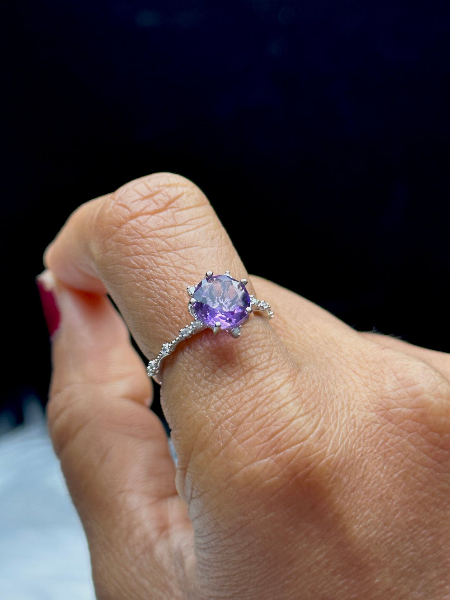 High Quality Amethyst Gemstone Solitaire Ring - Sterling Silver, Adjustable Size - Metaphysical Properties, Chakra Healing