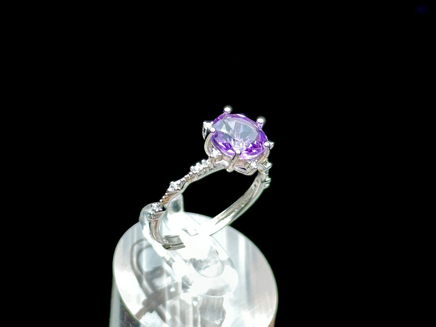 High Quality Amethyst Gemstone Solitaire Ring - Sterling Silver, Adjustable Size - Metaphysical Properties, Chakra Healing