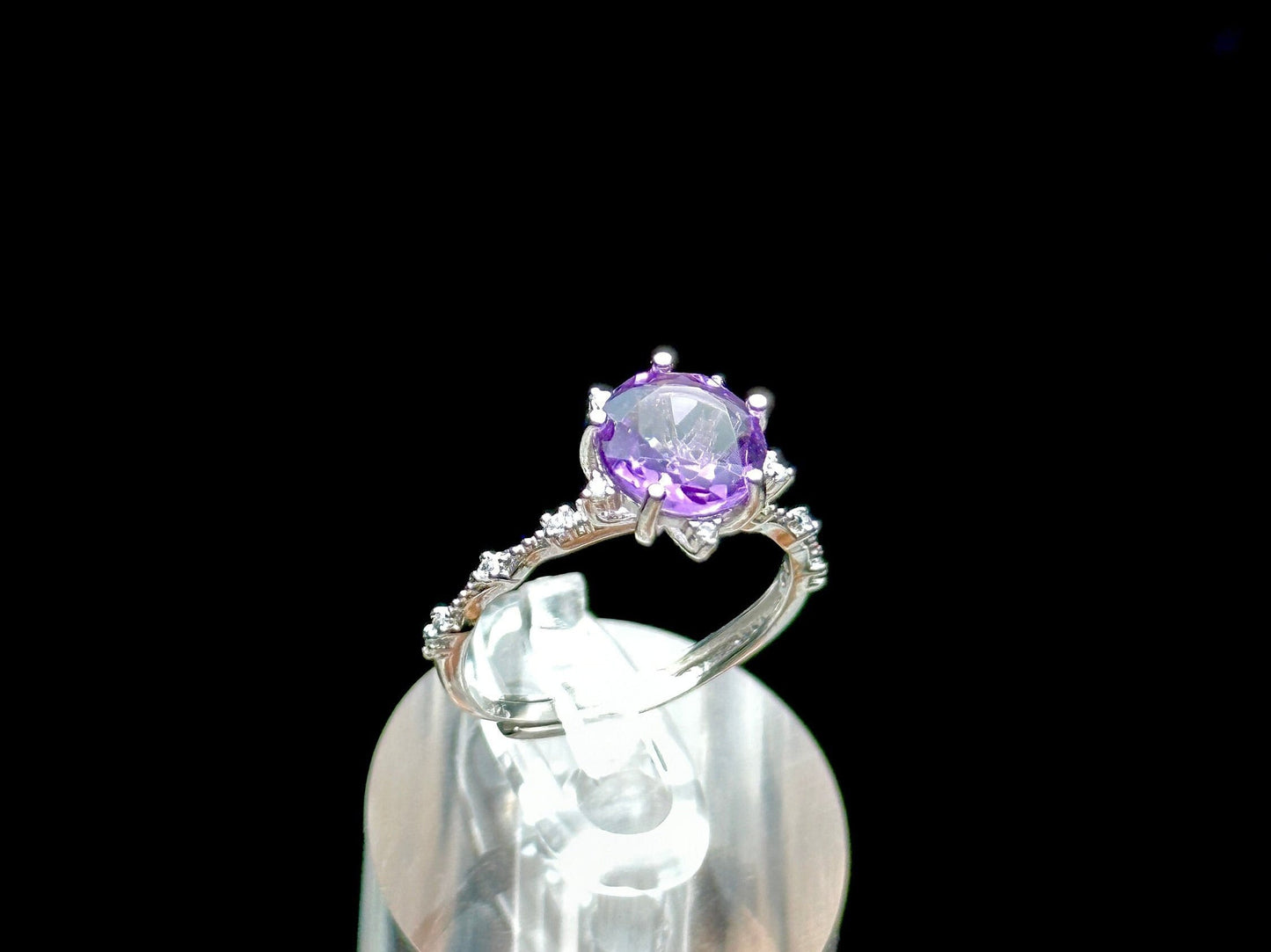 High Quality Amethyst Gemstone Solitaire Ring - Sterling Silver, Adjustable Size - Metaphysical Properties, Chakra Healing