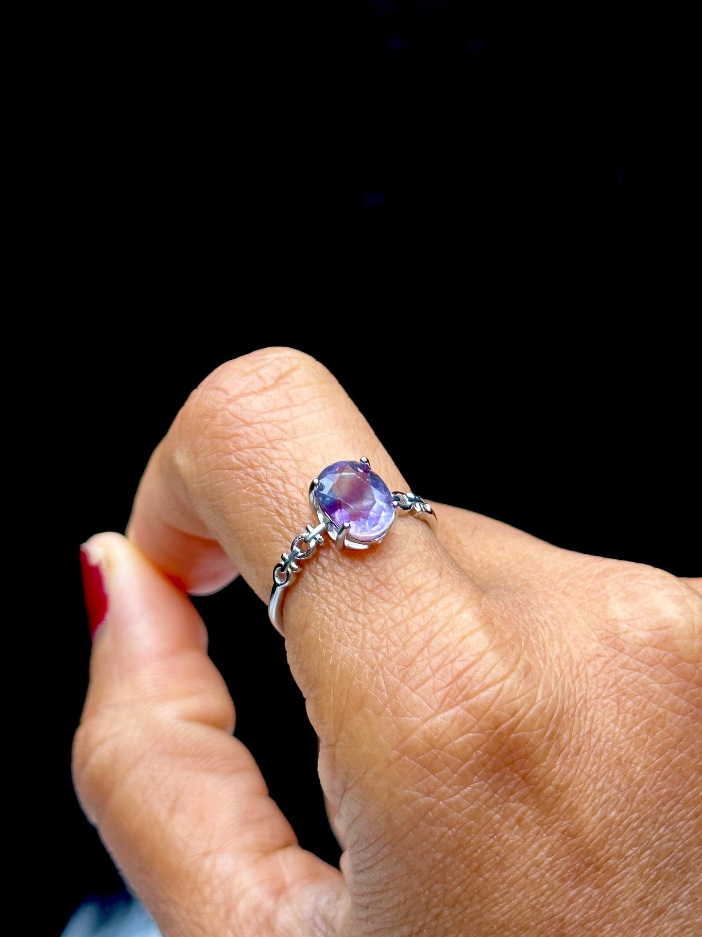 High-Quality Fluorite Solitaire Ring in Sterling Silver - Adjustable Size | Metaphysical Crystal, Chakra Healing, Unique Gift