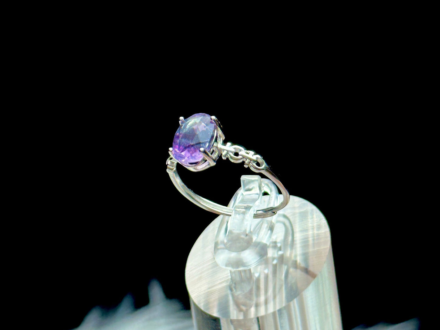 High-Quality Fluorite Solitaire Ring in Sterling Silver - Adjustable Size | Metaphysical Crystal, Chakra Healing, Unique Gift