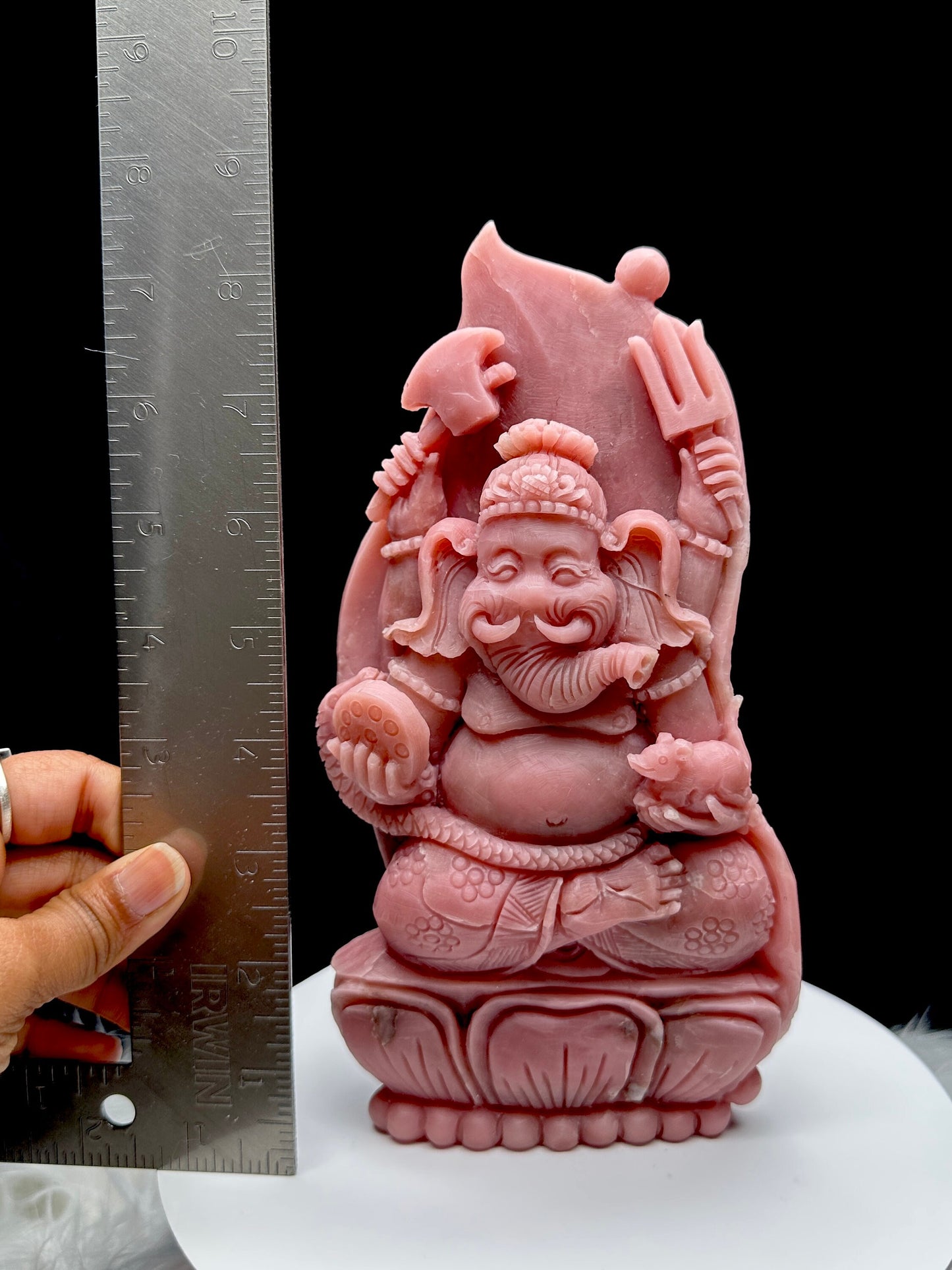 Hand-carved Peruvian Pink Opal Crystal Ganesha - Unique Spiritual Decor