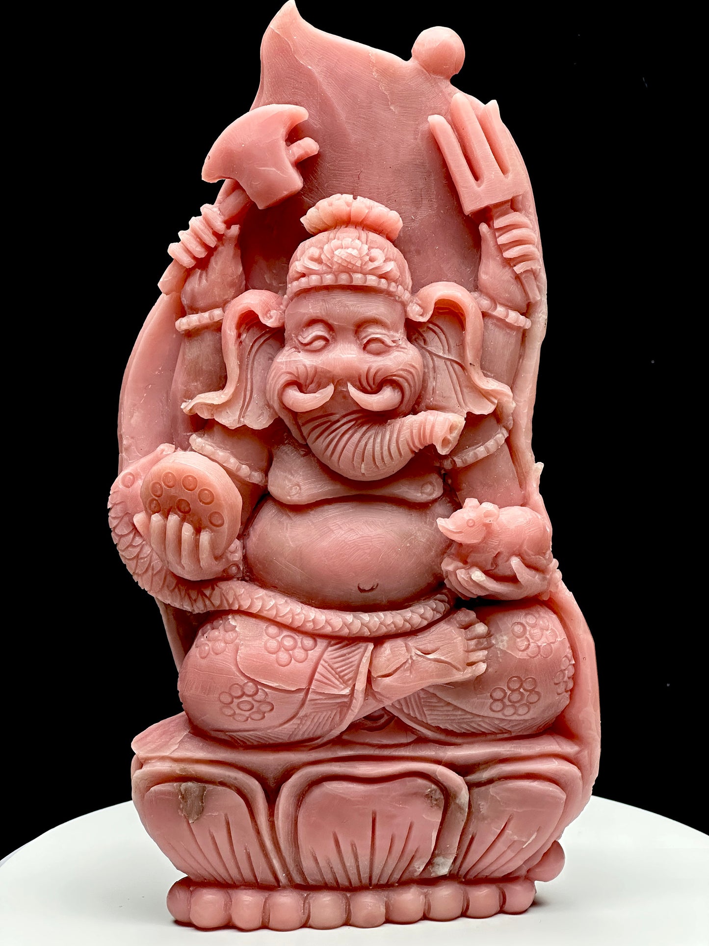 Hand-carved Peruvian Pink Opal Crystal Ganesha - Unique Spiritual Decor