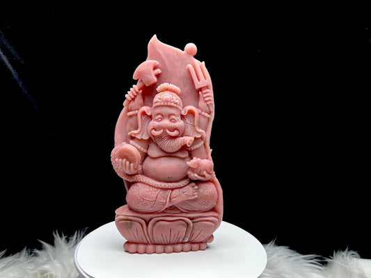 Hand-carved Peruvian Pink Opal Crystal Ganesha - Unique Spiritual Decor