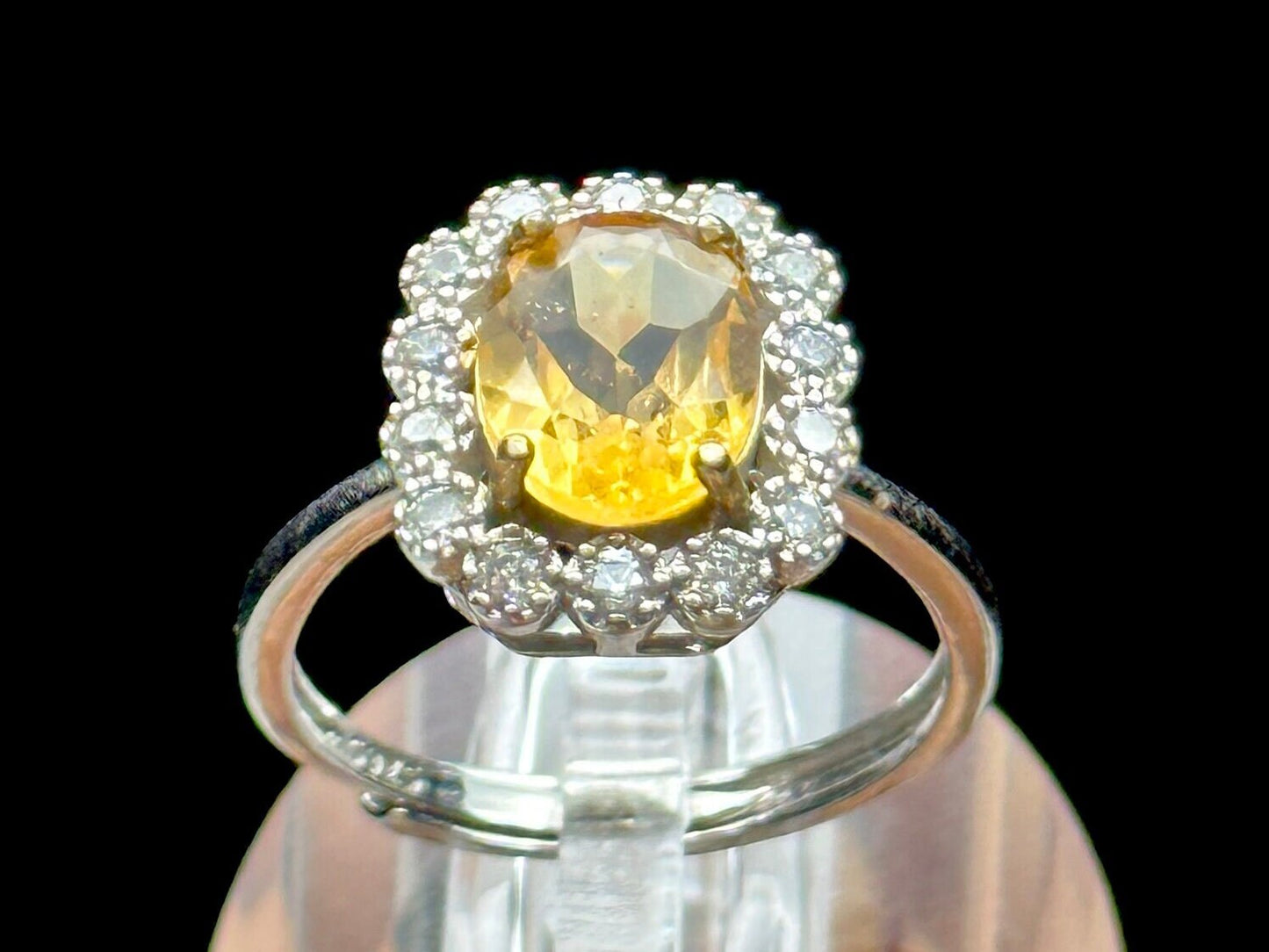 Citrine Gemstone Solitaire Ring in Sterling Silver with White Topaz Accent - Adjustable Size | Metaphysical Properties, Chakra Healing