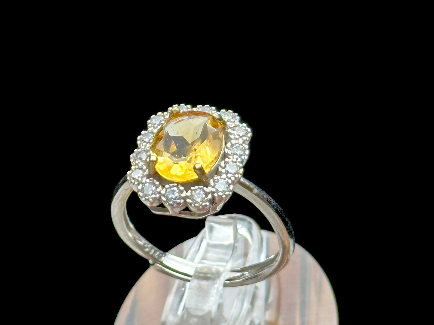 Citrine Gemstone Solitaire Ring in Sterling Silver with White Topaz Accent - Adjustable Size | Metaphysical Properties, Chakra Healing