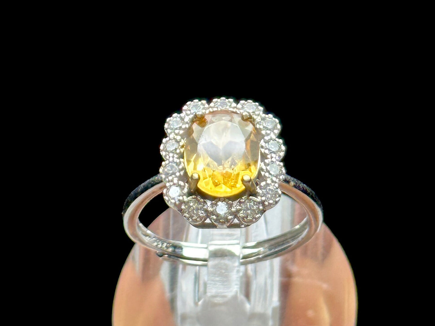 Citrine Gemstone Solitaire Ring in Sterling Silver with White Topaz Accent - Adjustable Size | Metaphysical Properties, Chakra Healing