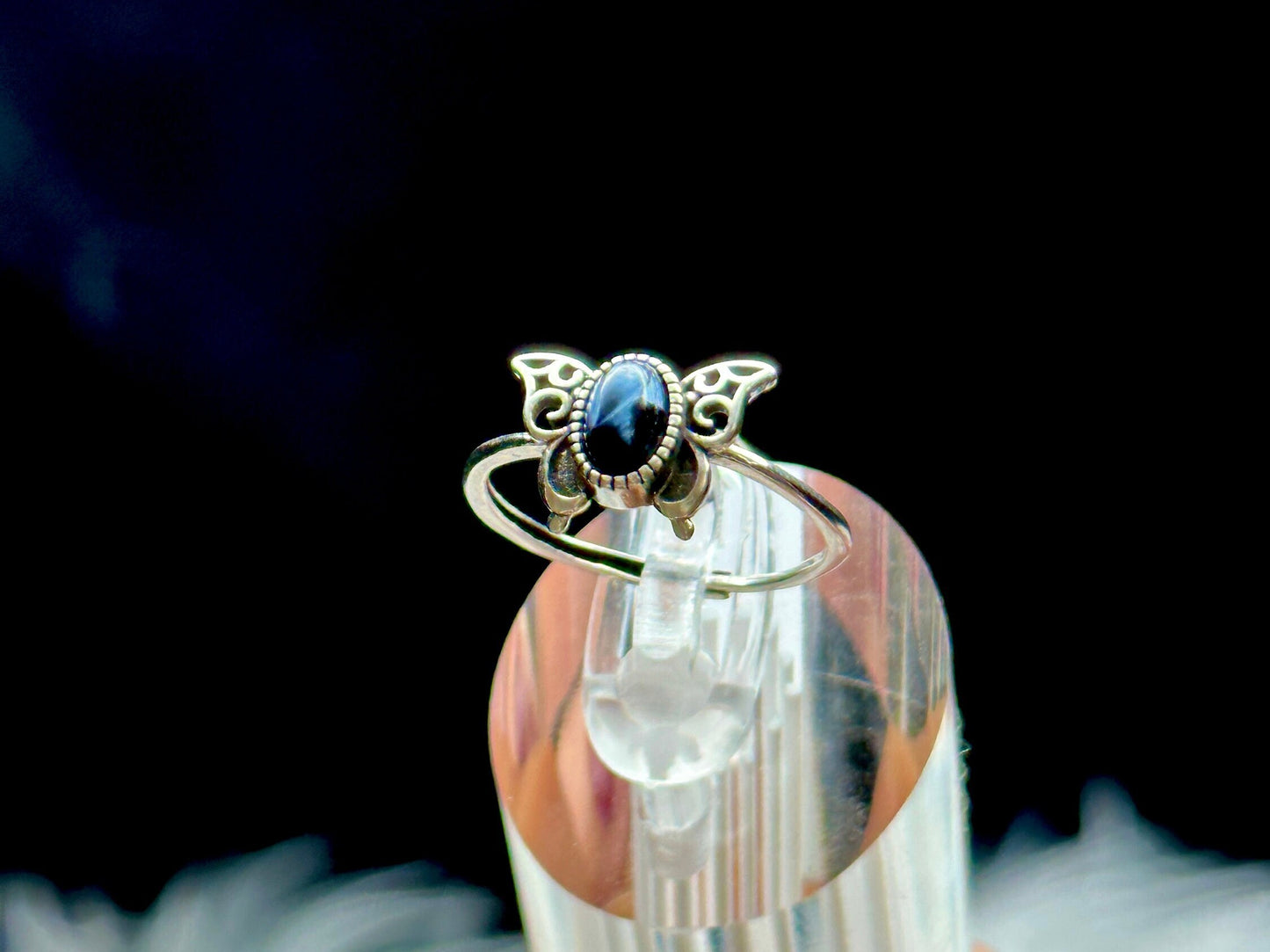 Super Rare Blue Pietersite Butterfly Ring in Sterling Silver - Adjustable Size | Metaphysical Crystal Jewelry, Chakra Healing