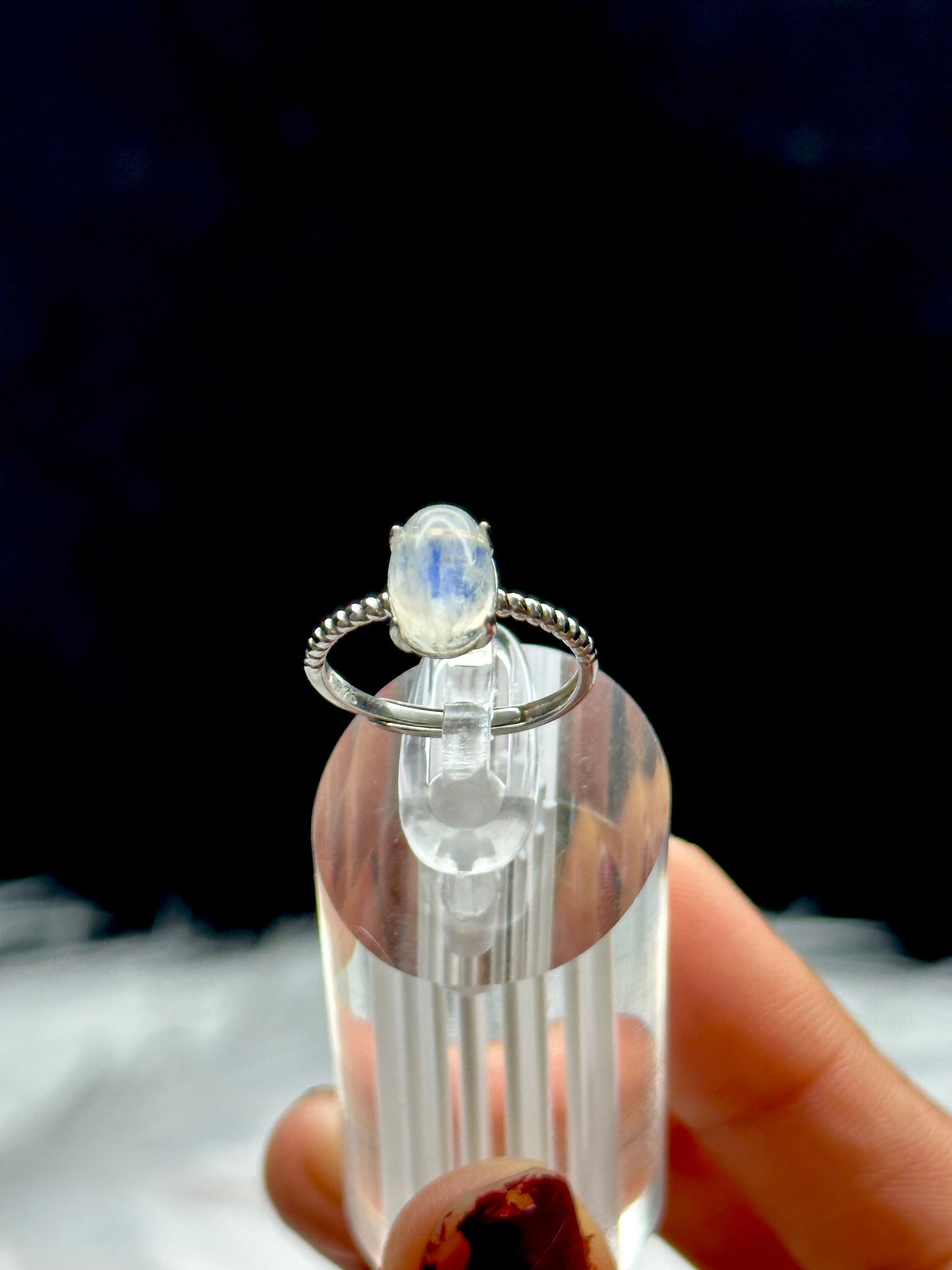 Natural Moonstone Crystal Oval Ring in Sterling Silver - Adjustable Size | Metaphysical Jewelry, Healing Stone, Unique Gift