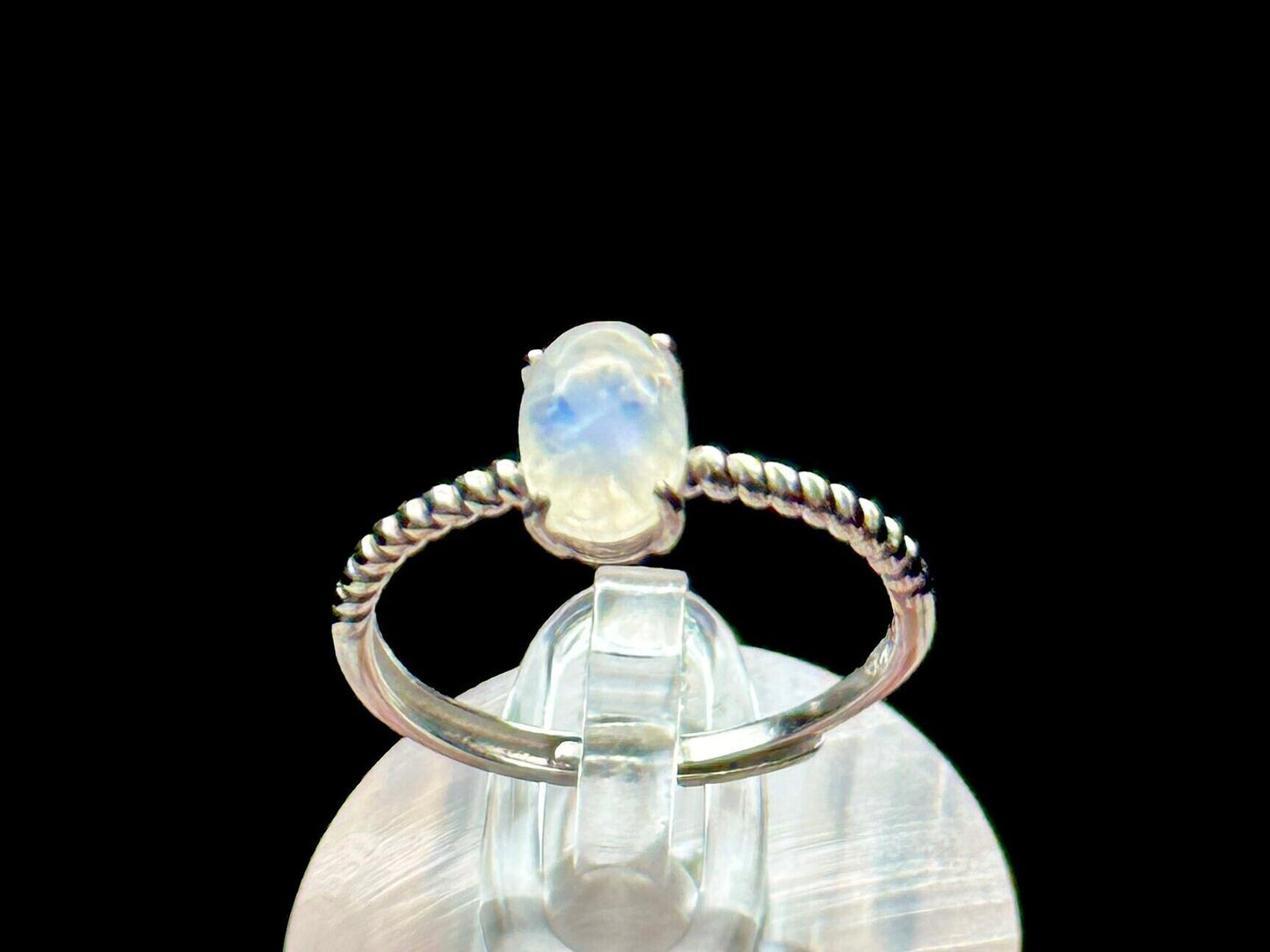 Cute Natural Moonstone Crystal Oval Ring in Sterling Silver - Adjustable Size | Metaphysical Jewelry, Healing Stone, Unique Gift