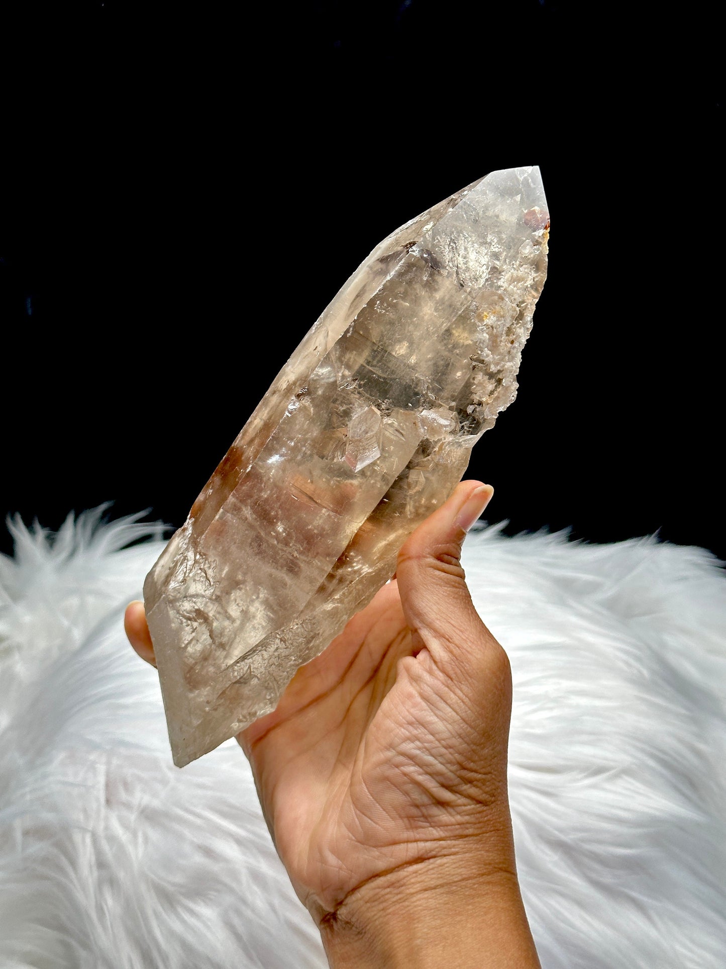 Large Smoky Lemurian Quartz Crystal Raw Specimen - 809g, 8 Inches - Metaphysical Healing Crystal