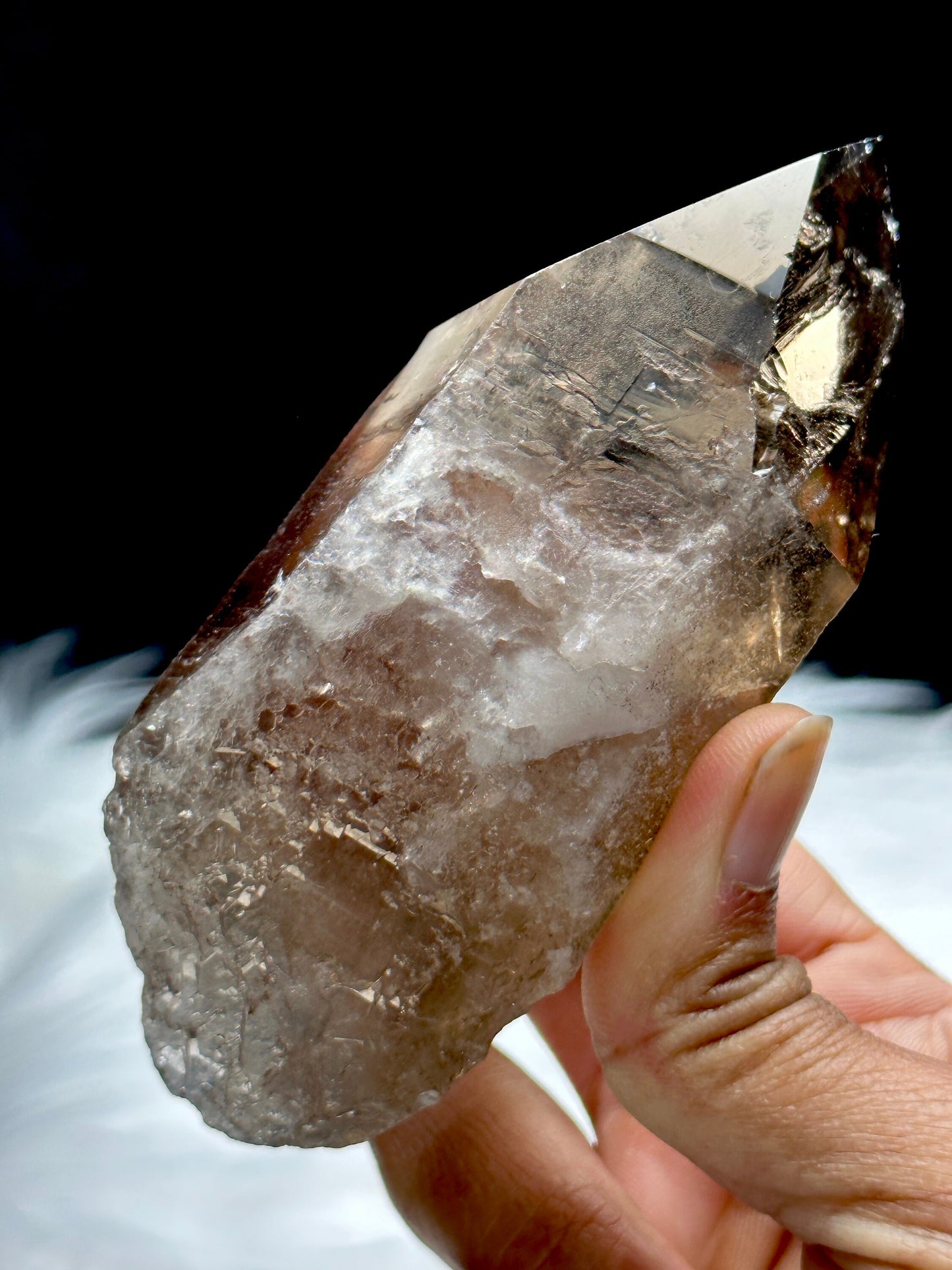 Smoky Lemurian Quartz Crystal Raw Specimen, 227g, 4.9 Inches, Healing Properties, Semi-Polished